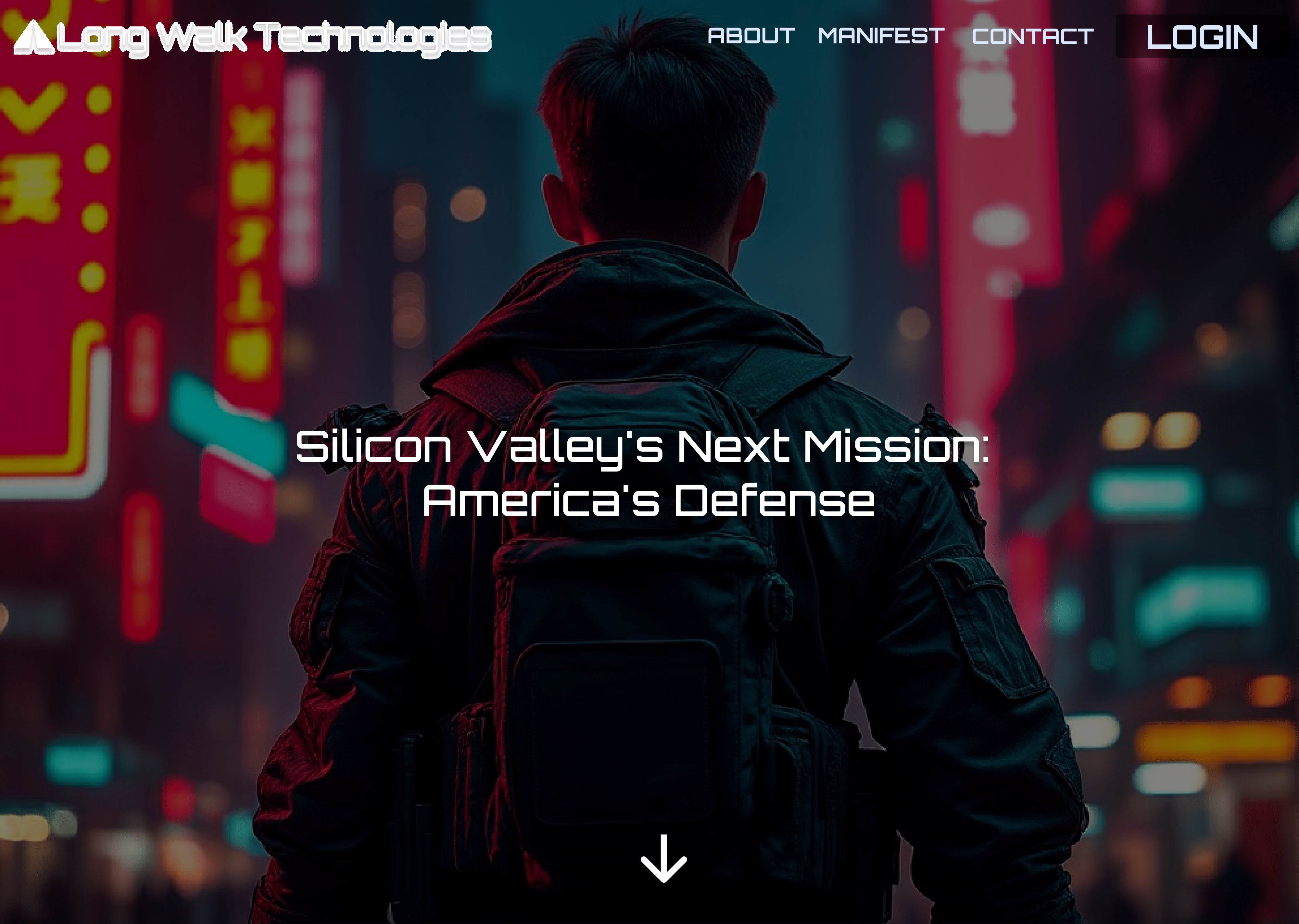 The Long Walk Technologies website done in a cyberpunk, accelerationist theme